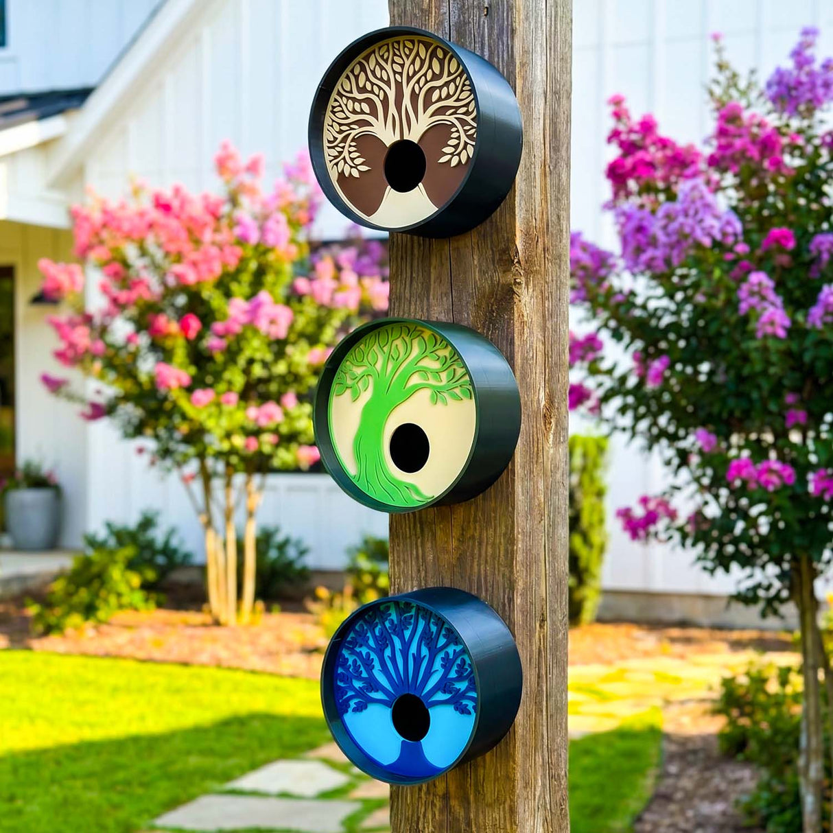 Tranquil Tree Modern Round Birdhouses