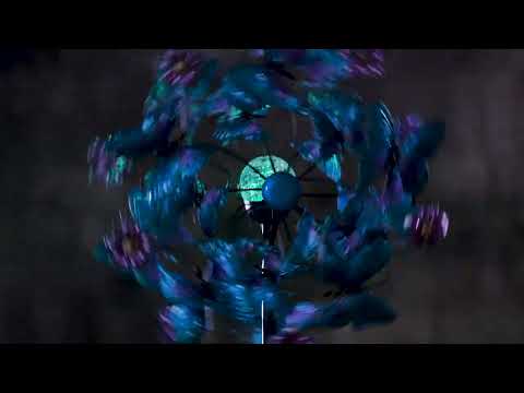 Solar Metal Wind Spinner, Blue Butterfly & Flowers, 74