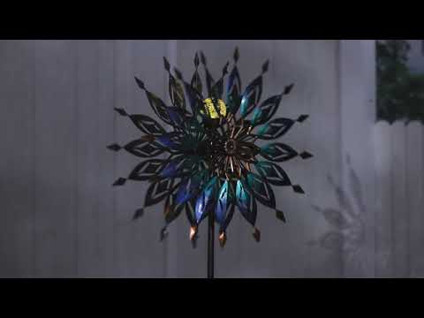 Metal Wind Spinner, Blue Butterfly & Flowers, 74