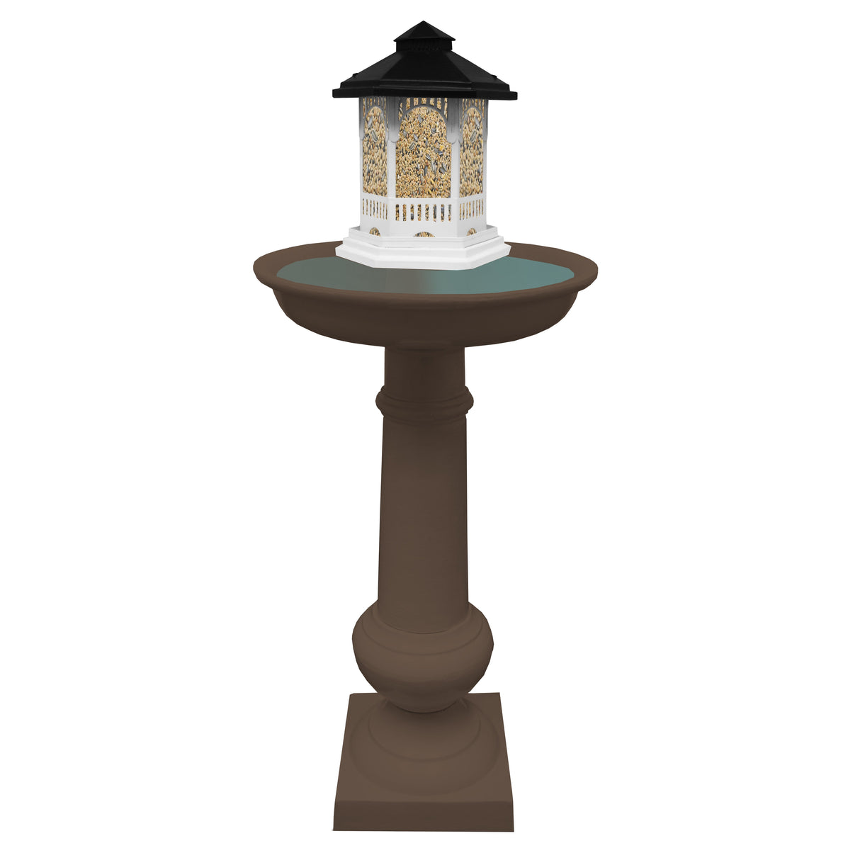 Modern Round Cast Aluminum Metal 40-in Bird Bath and Bird Feeder Combo