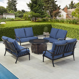Black Aluminum Fire Table Set with Four Deep Seating Loveseats