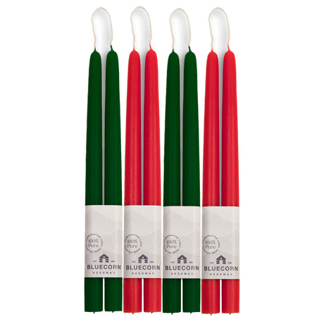 Classic Christmas Beeswax Taper Candle Bundle - Red & Moss Green