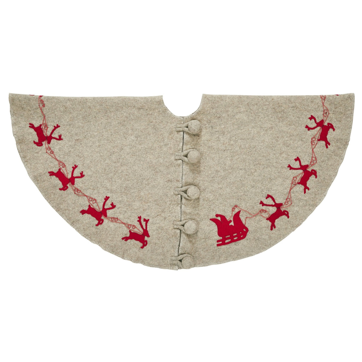Handmade Reindeer Christmas Tree Skirt- Grey Red Reindeer And Cream Whip Stitch-72" Arcadia Home