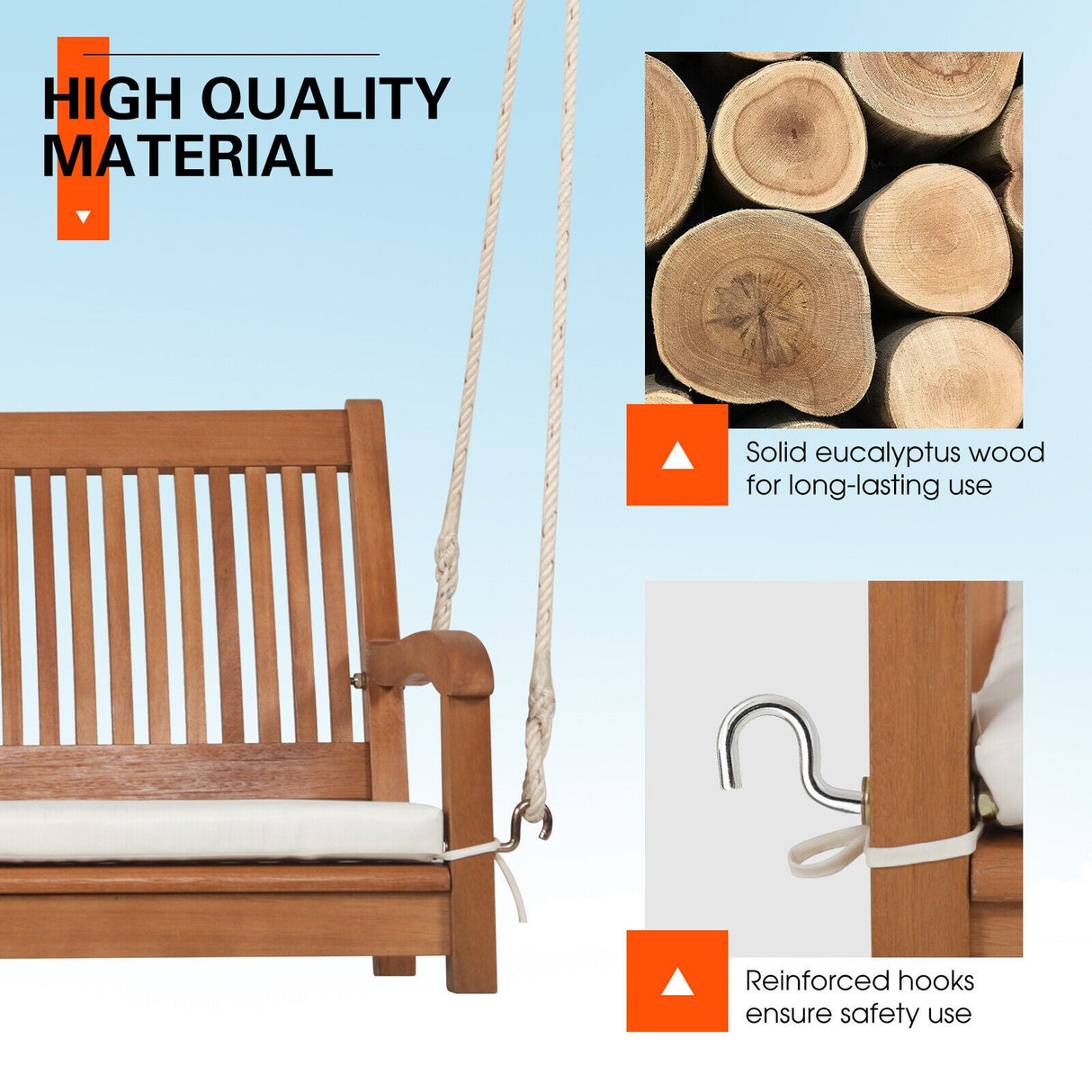 Wood Porch Swing Bench with Cushion