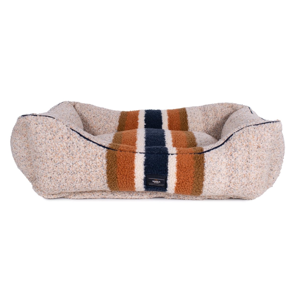 Shinola Brand Stripe Kuddle Berber Dog Bed Oatmeal