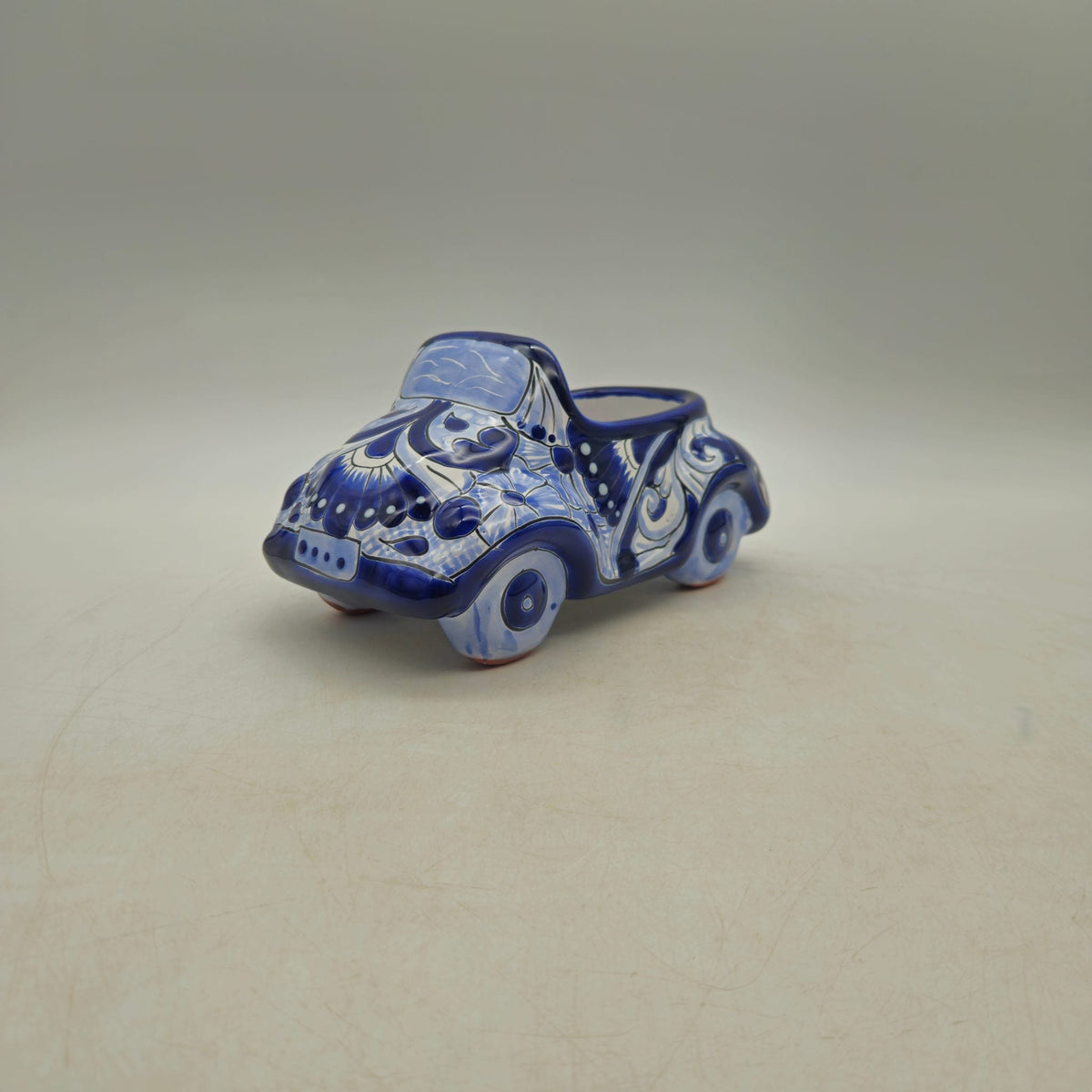 Small Talavera Car Planter | Blue & White Handmade Ceramic Pot