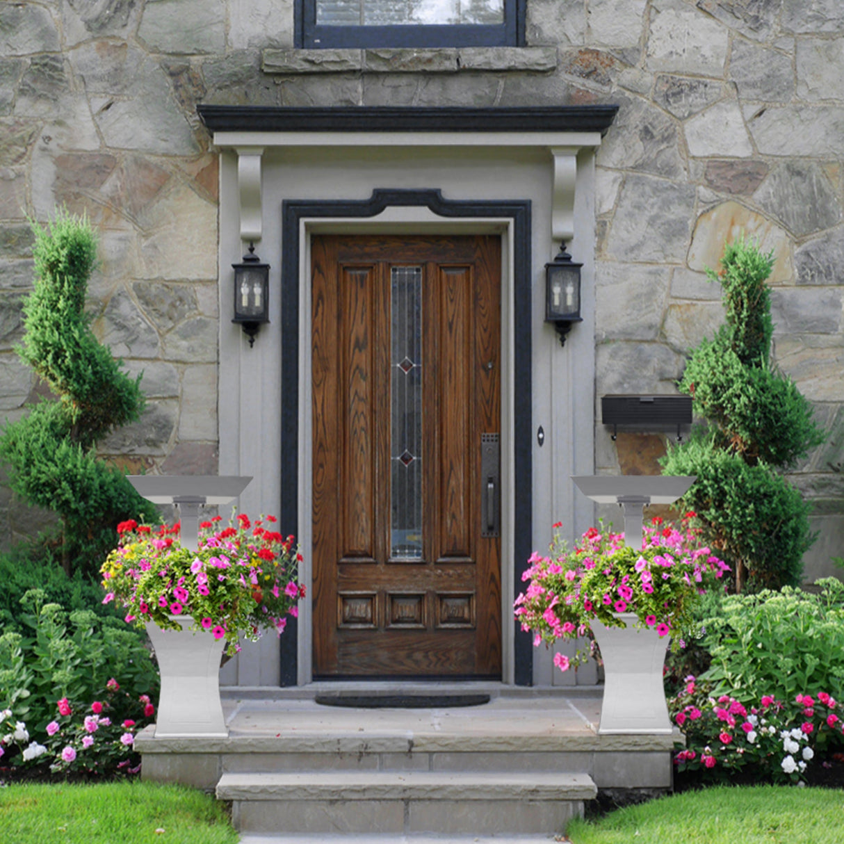 Modern Square Cast Aluminum 40-in Bird Bath and Planter Vase Combo