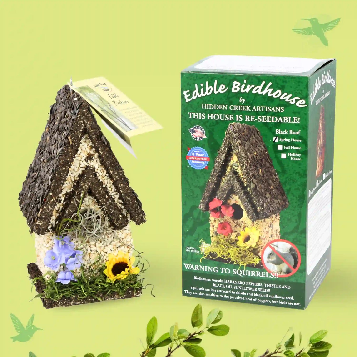 Tall Edible Birdhouse with Dark Roof