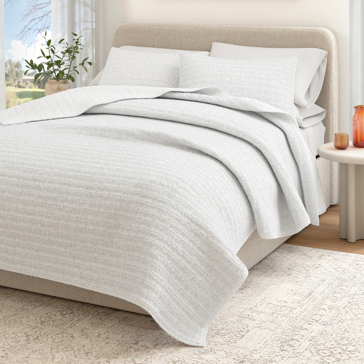 Cotton Honeycomb Waffle Garment Washed Quilt Set