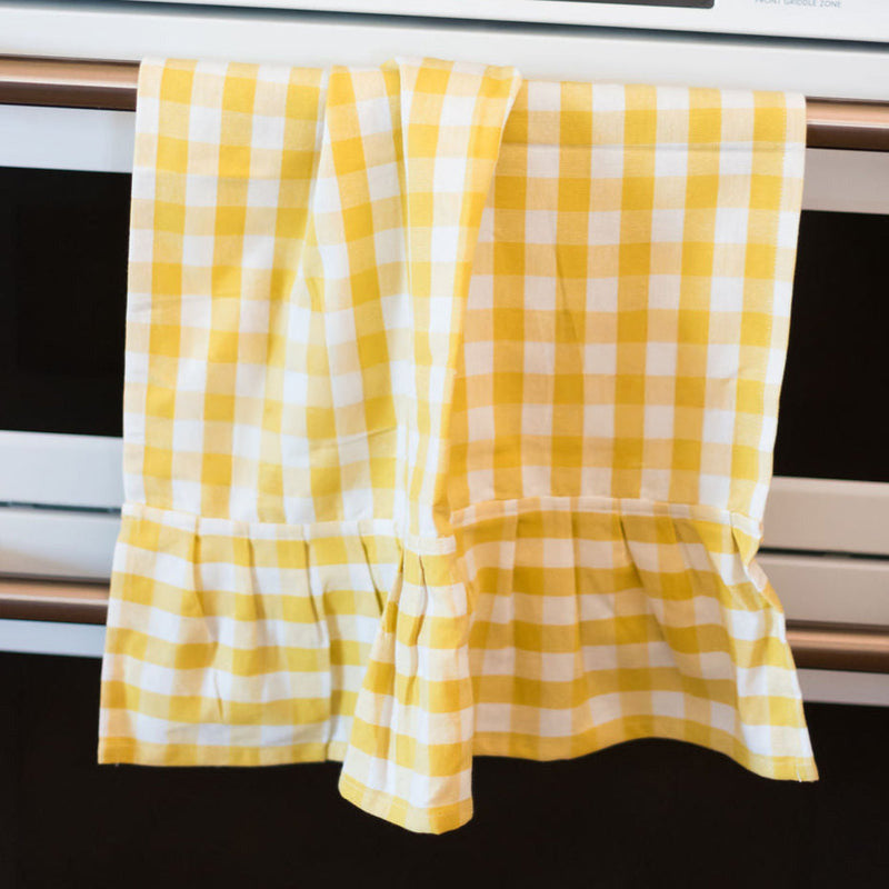 Yellow Gingham Ruffled Dish Towel