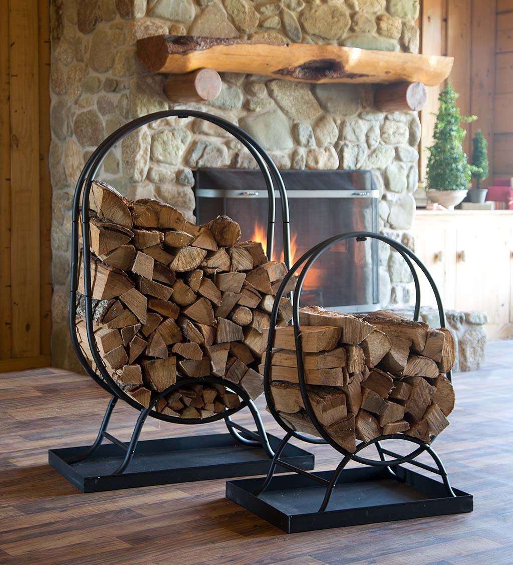 Oval Wood Rack with Kindling Storage and Dirt Tray Plow Hearth