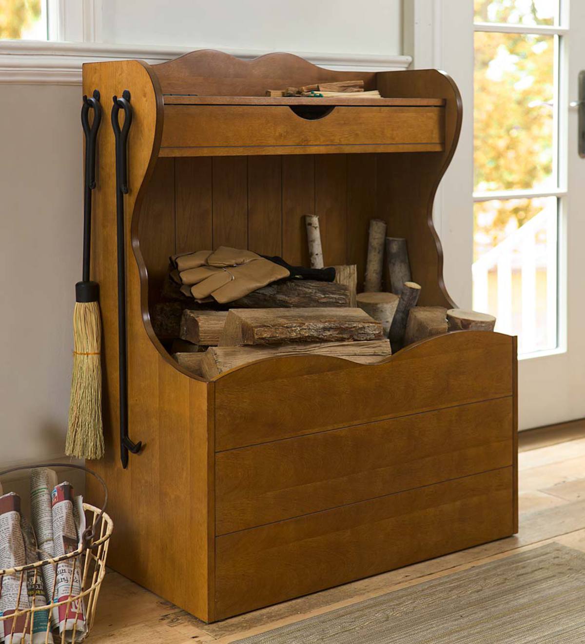 Indoor firewood storage bench new arrivals