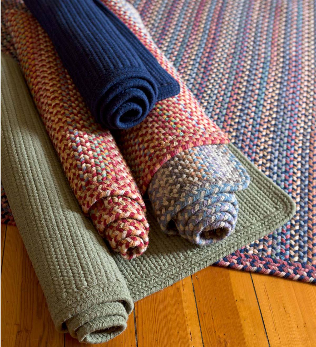 Blue Ridge Rectangle Wool Braided Rug, 3' x 5' - Moss Multi