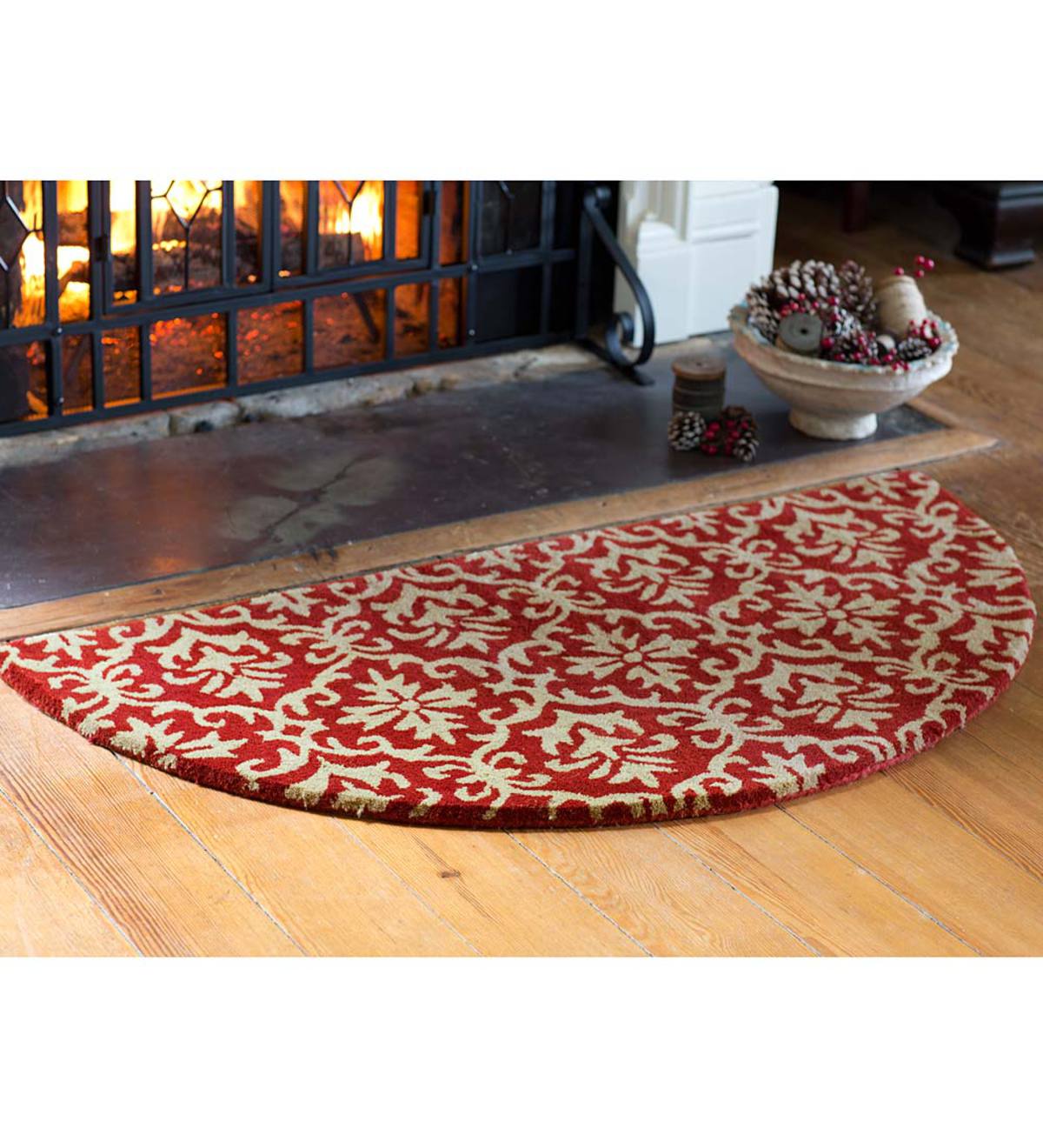 Filigree Wool Hearth Rug, 2' x 4' Half Round