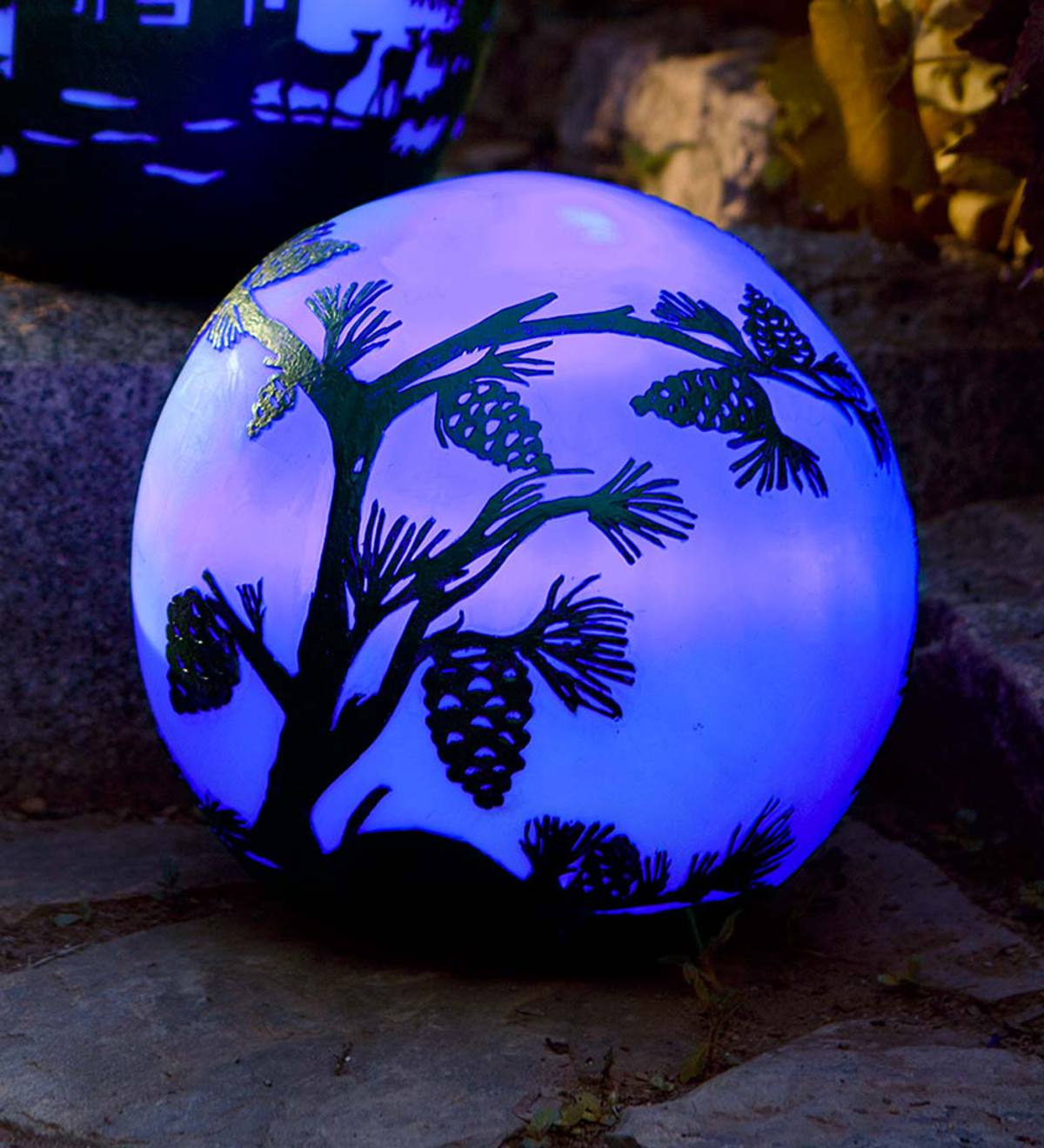 Glowing Outdoor Luminary Globe With Pine Cone Scene Plow And Hearth