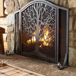 Large Tree of Life Fire Screen with Door - Black