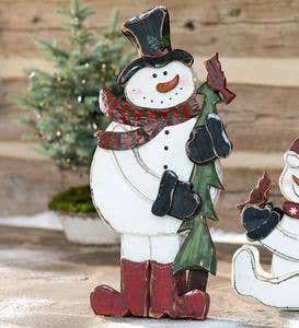 Hand-Crafted Wooden Standing Snowman