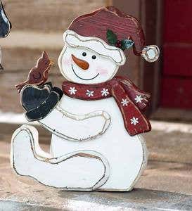 Hand-Crafted Wooden Standing Snowman