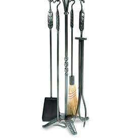 5-Piece Fireplace Tool Set with Leaf Handles - Graphite