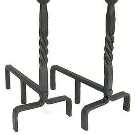 Wrought Iron Andirons Set with Ball Finial and Black Finish