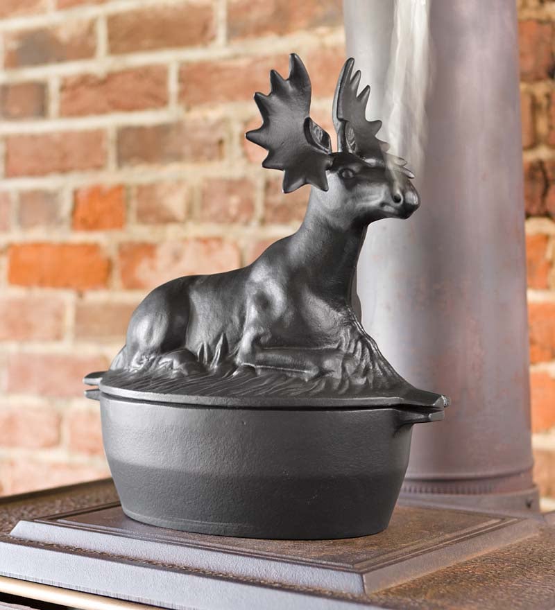 PlowHearth Wood Stove Accessories, Cast Iron Moose Wood Stove Steamer -  Fireplace & Hearth