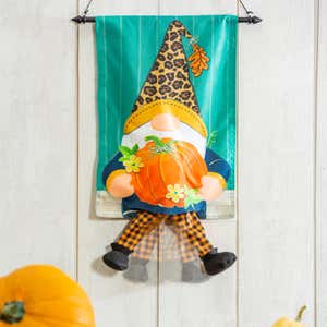 Fall Gnome with Pumpkin Garden Kickin Flag