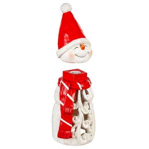 Carved Lighted Holiday Snowman Statue