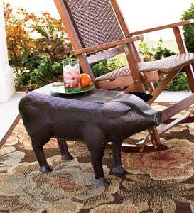 Hammered-Iron Patio and Garden Pig Table 30”L x 10-1/2”W x 16-3/4”H