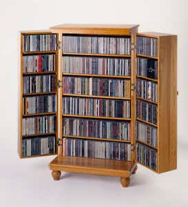 Mission-Style Louvered Door Media Cabinet - Oak