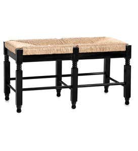 Acacia Wood Rush Seat Bench - Black