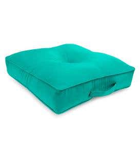 Polyester Classic Tufted Floor Cushion With Handle, 20" sq. x 4" - Aqua