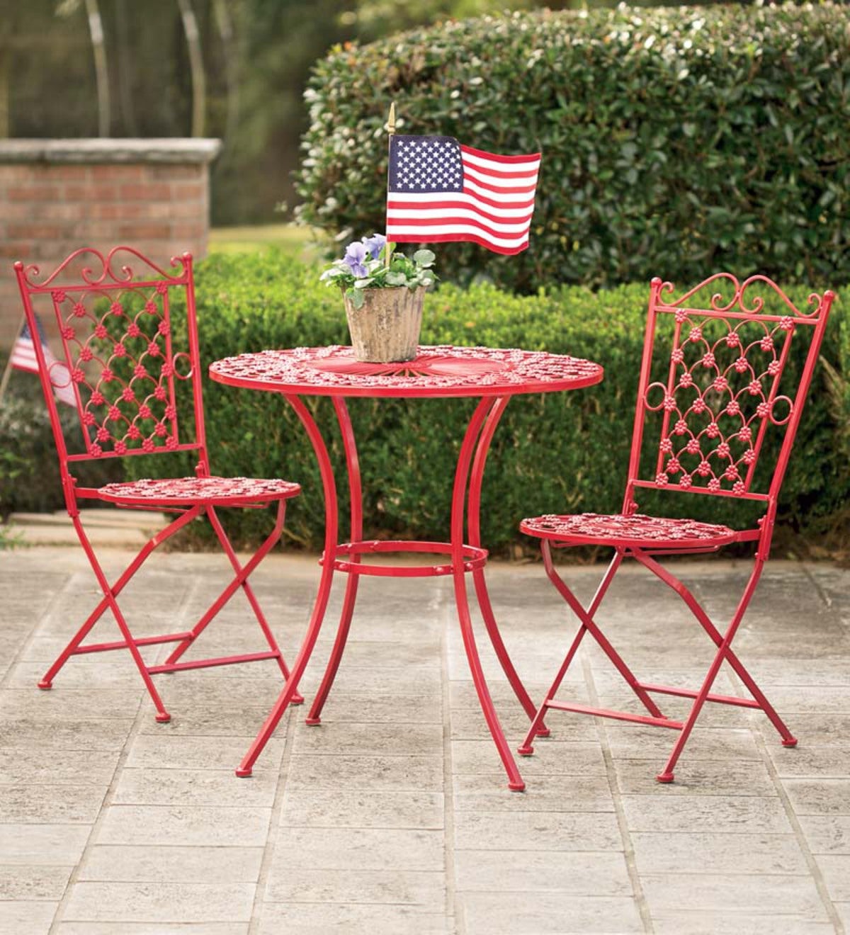 Three Piece Red Metal Bistro Set Plow Hearth