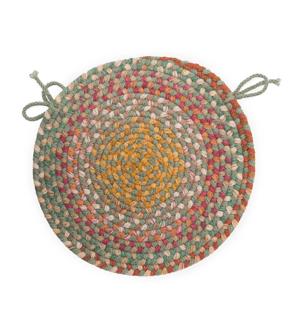 Blue Ridge Wool Braided Chair Pad, 15" Round - Moss Multi