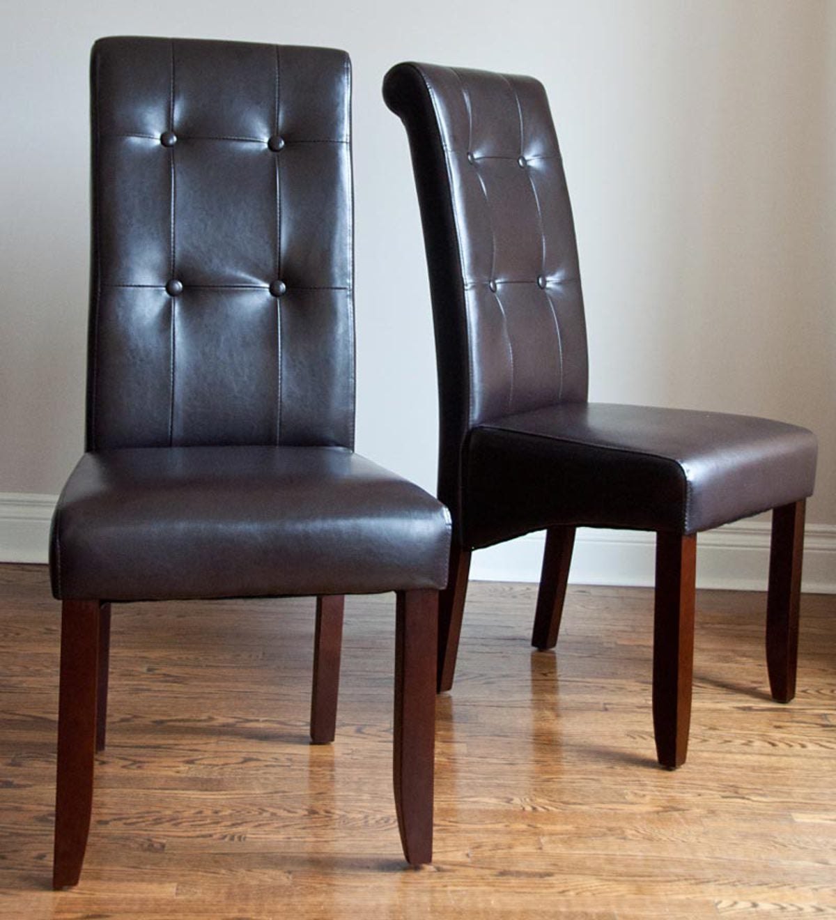 Solid Wood And Faux Leather Deluxe Parson's Chairs, Set of 2