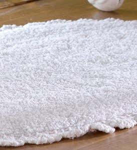 Tufted Chenille Oval Bath Mat With Hand-Crocheted Trim