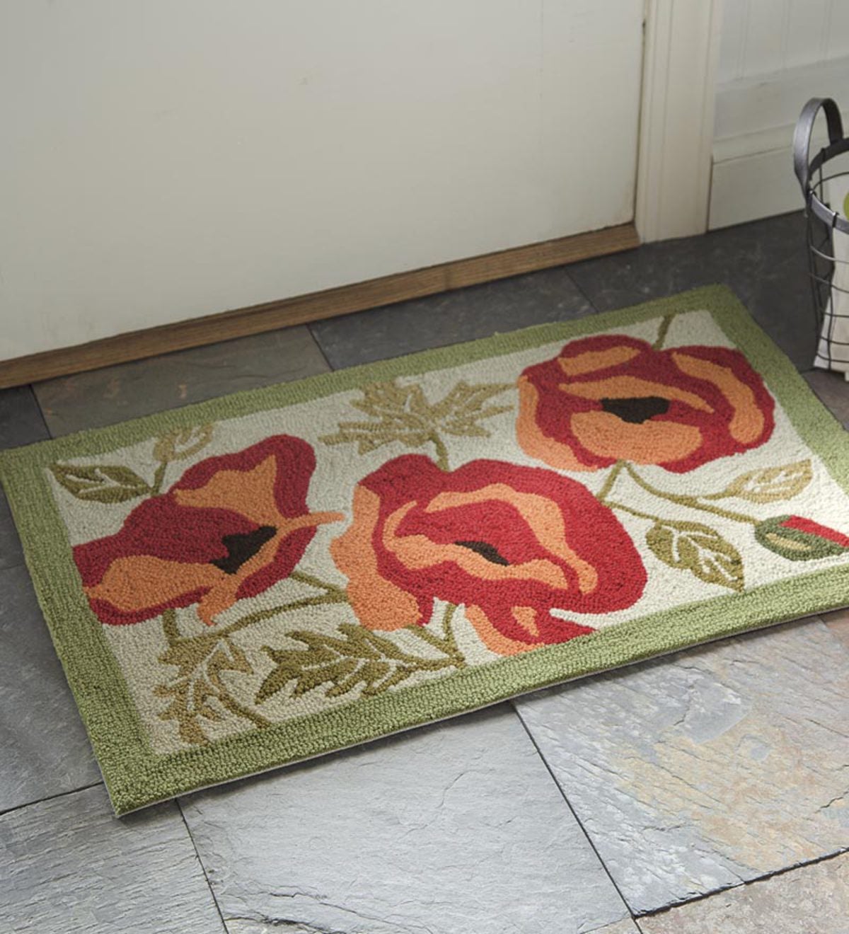 Poppies Floral Hooked Machine Washable Rug