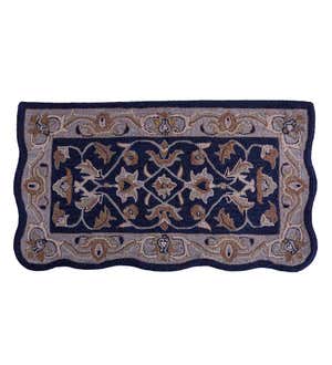 Hand-Tufted Fire Resistant Scalloped Wool McLean Hearth Rug - Denim