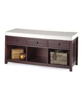 Mission Style Cubby Storage Bench With Walnut Finish