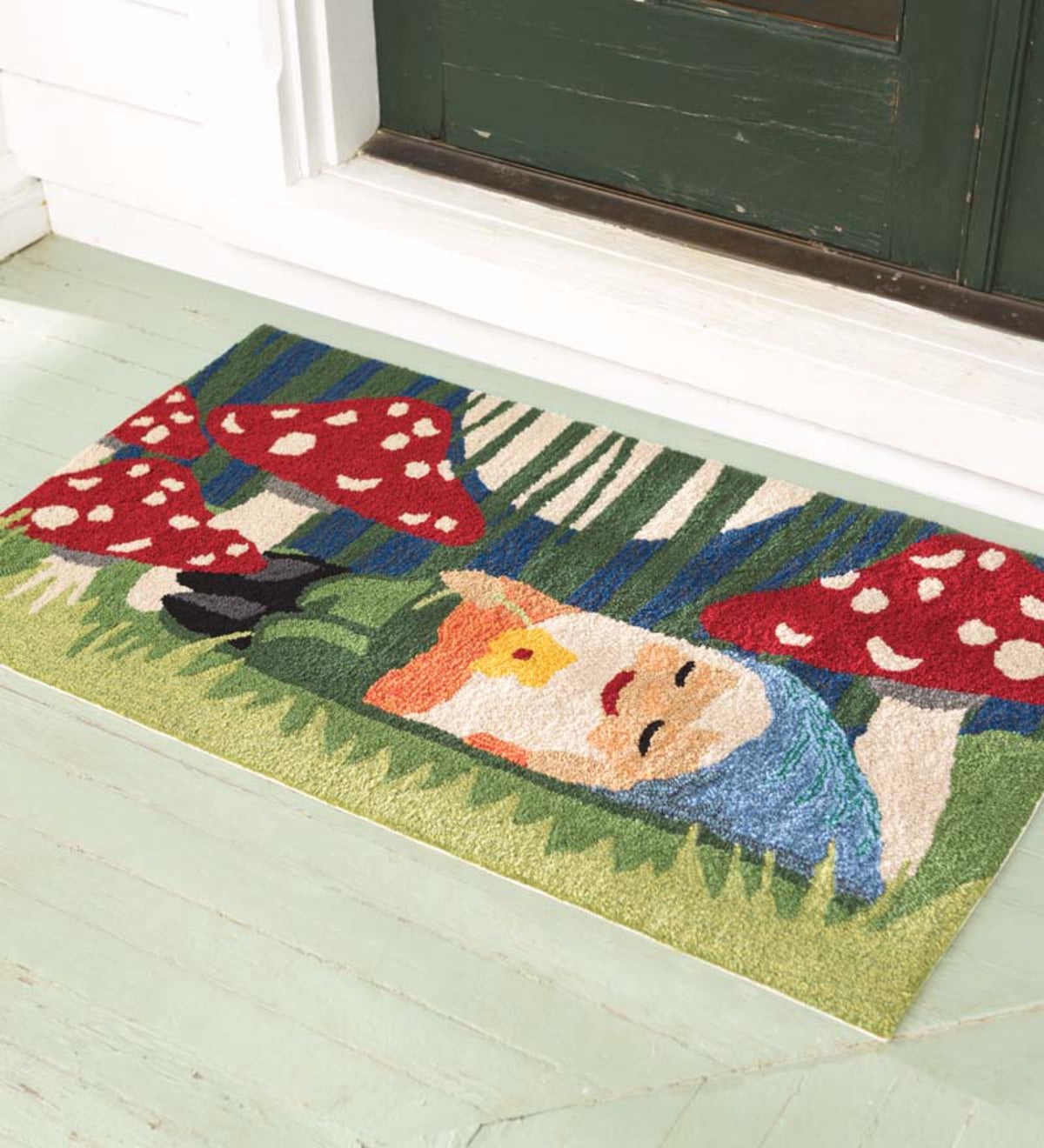 Mushroom and Gnome Indoor Outdoor Mat