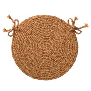 Indoor/Outdoor Braided Polypro Roanoke Round Chair Pad with Ties - Solid Camel