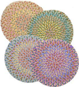 Floral Garden Braided Chair Pad with Ties, 15" dia. - Marine Multi