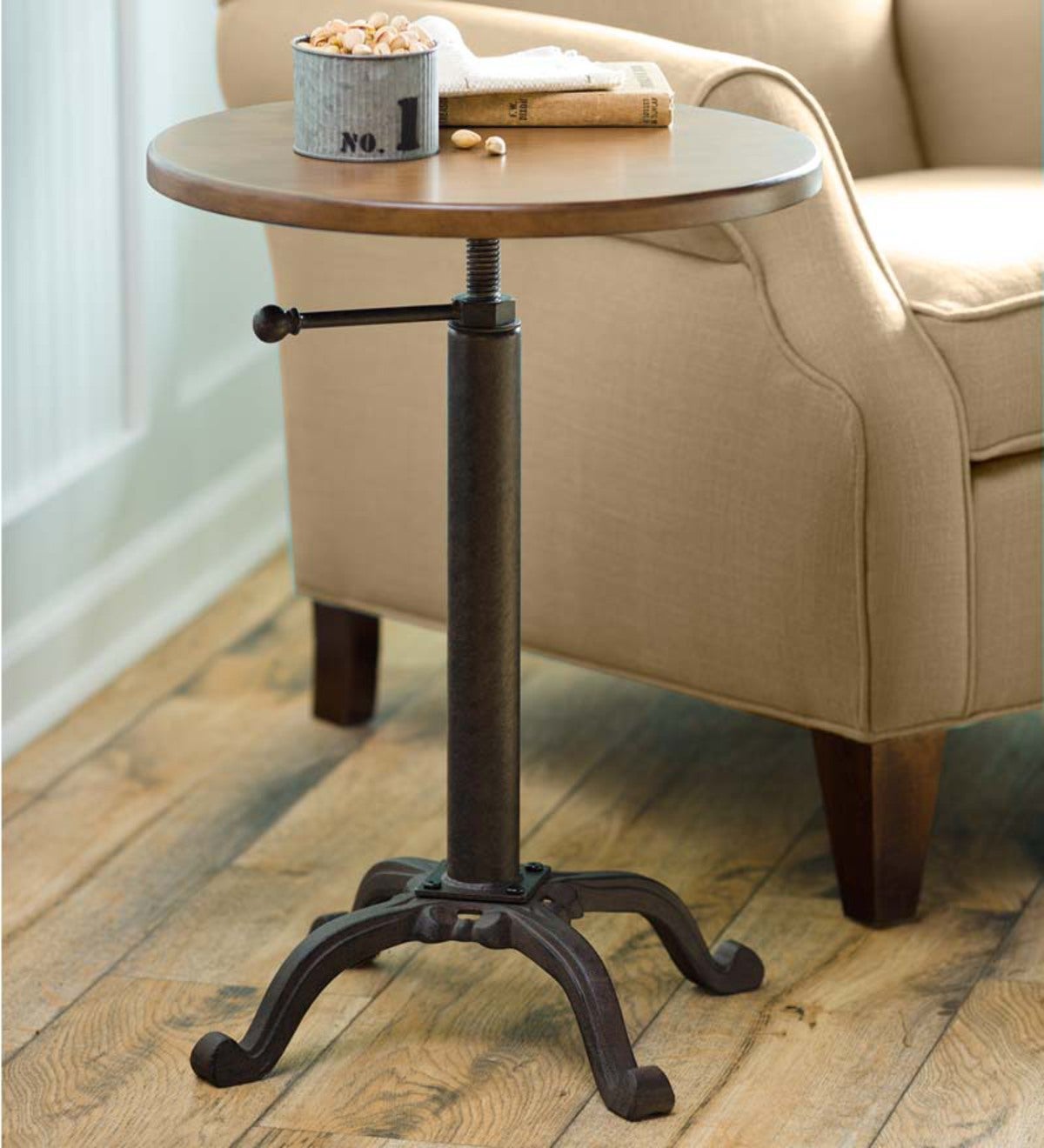 Round Side Table with Adjustable Height