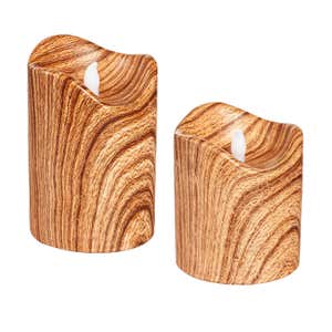 Wood Patterned Flameless LED Candles, Set of 2