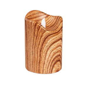 Wood Patterned Flameless LED Candles, Set of 2