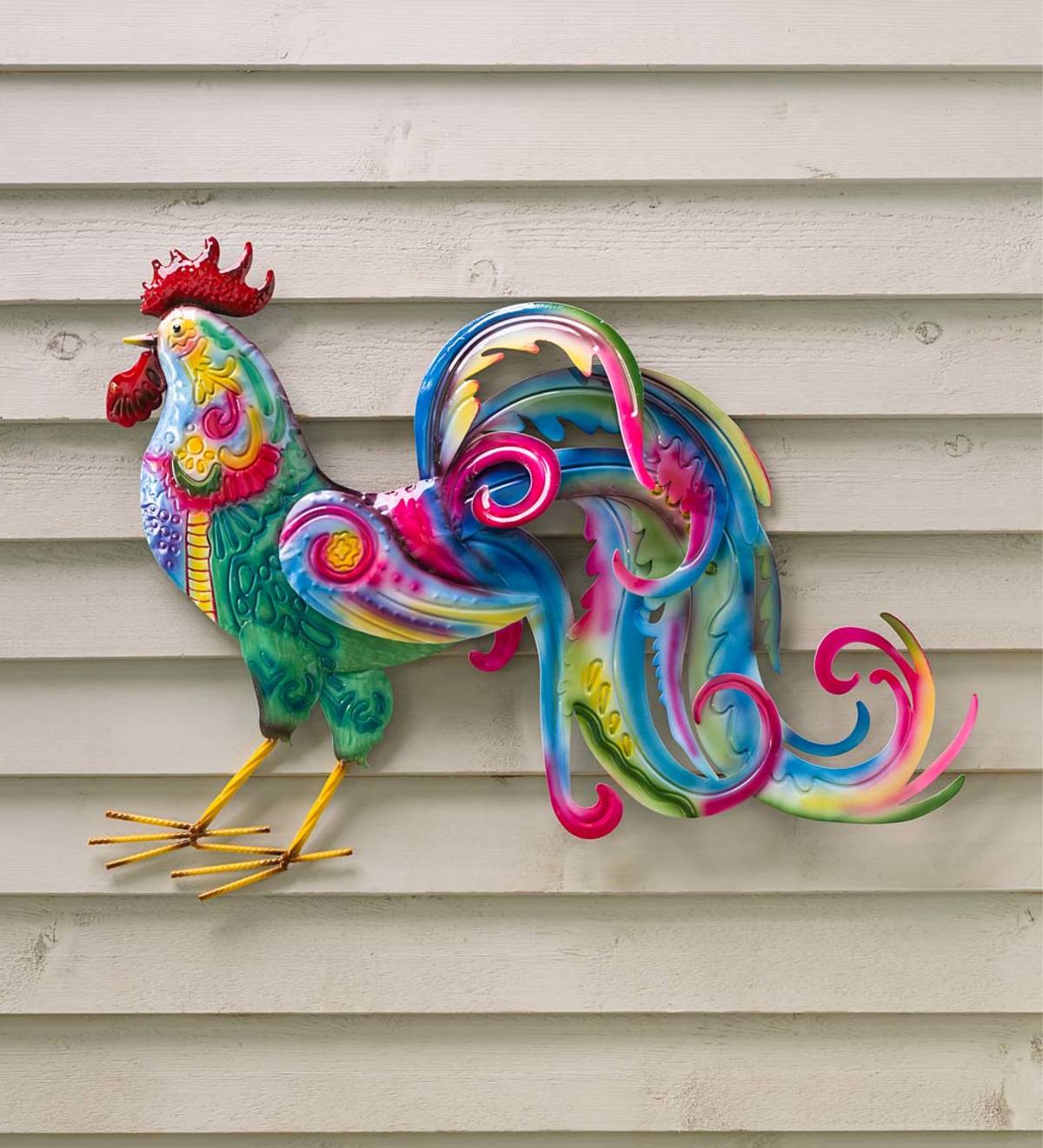 Colorful Metal Rooster Hanging Wall Art