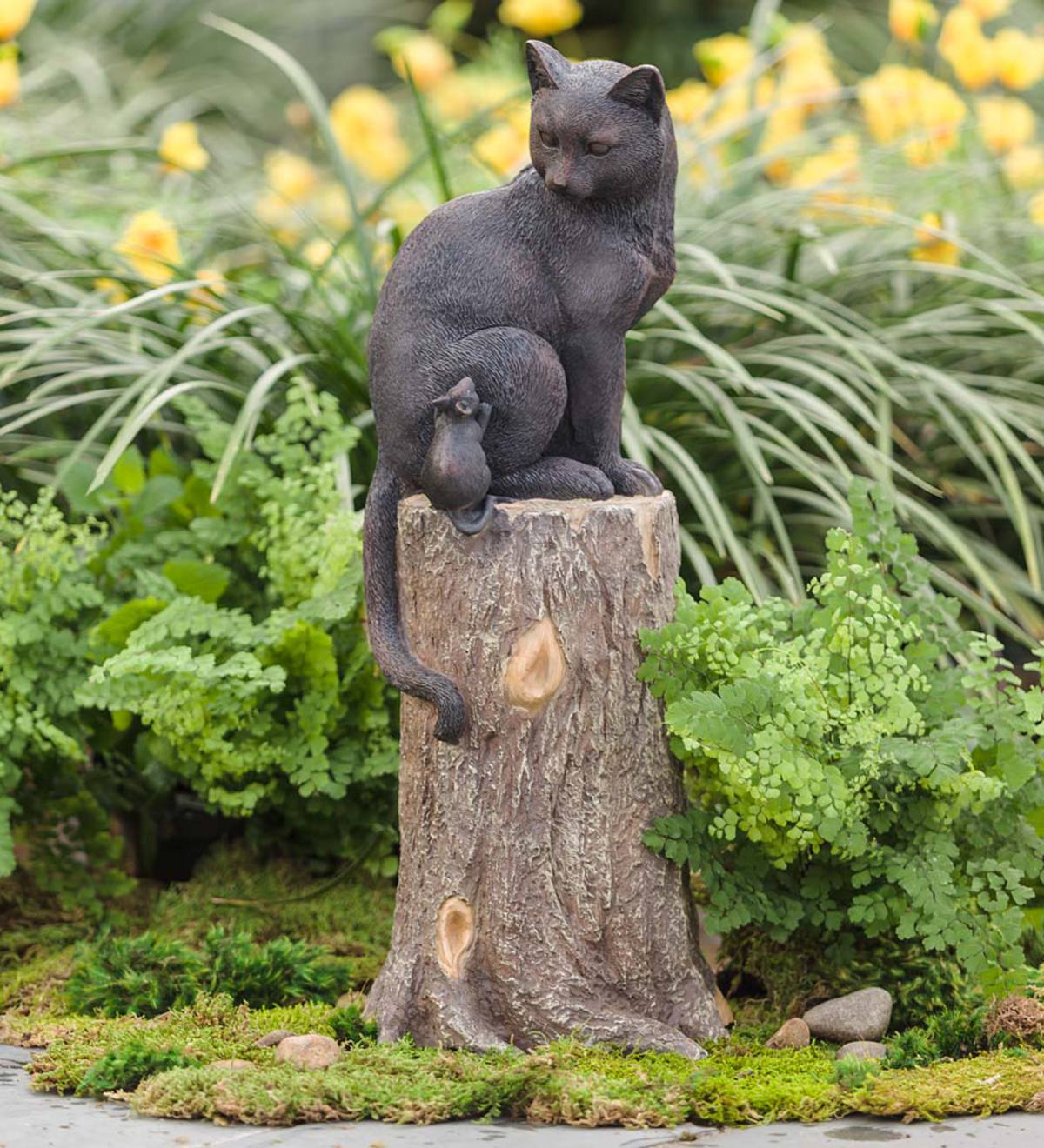 Cat and Mouse on Stump Lawn Ornament | Plow & Hearth