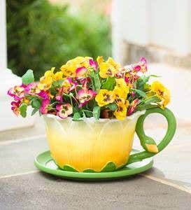 Indoor/Outdoor Flower Teacup Planter with Saucer