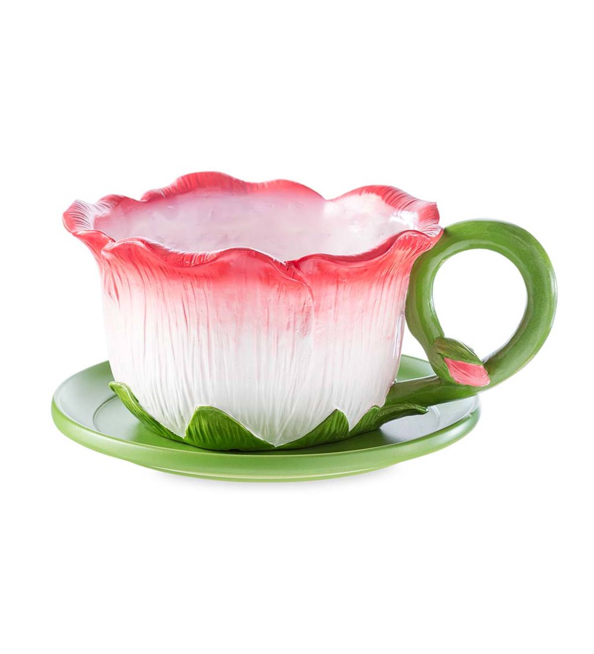 Indoor/Outdoor Flower Teacup Planter with Saucer - Pink