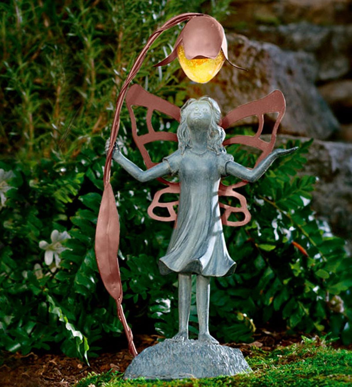 Flower Fairy Garden Statue With Solar Lantern