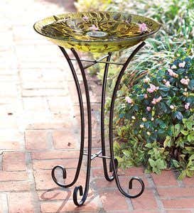 Sunflower Solar-Powered Textured Glass Birdbath With Stand